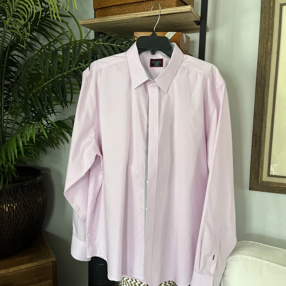 UNTUCKit masculino manga longa listra rosa e branca GG sem rugas 100% algodão - Imagem 1 de 4