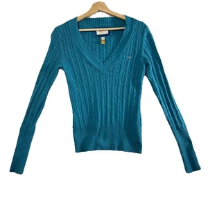 Vtg American Eagle Sweater Women L Cable Knit V-Neck Wool Blend Slim Bella Swan - Picture 1 of 15