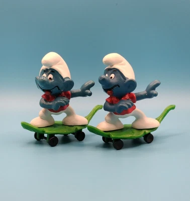 2 Skateboard Smurf 40204 Figure Toy Super Smurfs Leaf Vintage Schleich Lot Z 76 - Image 1 of 4
