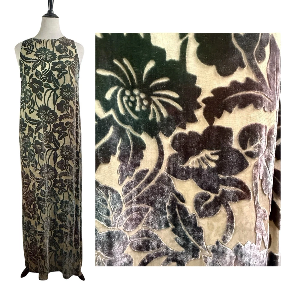 VESTIDO MAXI SUNDANCE Terciopelo Burnout Floral Talla L Transparente Boho Bosque Hadas Tanque Foto 1 de 4