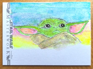 2022 Topps STAR WARS Masterwork Baby Grogu 1/1 Sketch Ink by Pleak Signed Auto - Picture 1 of 2