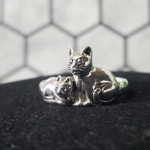 Designer TMA 925 Sterling Silver Cat with Kitten Ring Size 7 - Picture 1 of 21