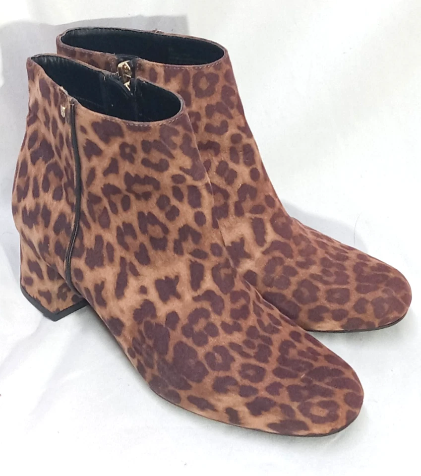 Botines Sam And Libby Mujer Talla 6.5 Marrón Estampado Leopardo Cremallera Lateral Tacón Bloque Foto 1 de 4