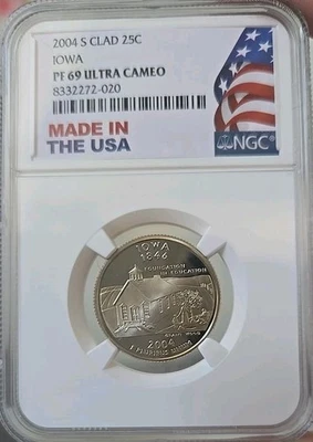 2004-S Clad Proof Iowa State Quarter 25c NGC PF69 UCAM Made In USA Label  - Image 1 of 2