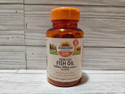 Aceite de pescado sin olor Sundown 1290 mg 900 mg Omega 3 72 ct 8/2026 Foto 1 de 3