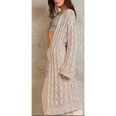 POL Duster Cardigan Medium Beige Oatmeal Crochet Knit Anthropologie SMST185A - Image 1 of 4