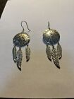 Navajo Sterling Silver Concho Feathers Dangle Hook Earrings 925 Mexico TS-77