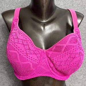 Freya Sundance Crochet Eyelet 32L Swimsuit Bikini Top Pink Underwire - Picture 1 of 8
