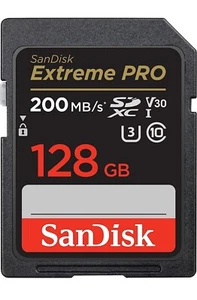 Carte SD SanDisk 128 Go Extreme PRO - Vitesse de lecture jusqu'à 200 Mo/s - Picture 1 of 3