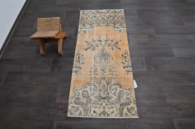 Alfombra de corredor turca vintage 2x5 pies lana anatolia hecha a mano pasillo Oushak NARANJA Foto 1 de 4
