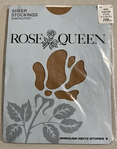 Vintage ROSE QUEEN Sheer Suntan Stockings (1 Pair) Full Fashioned Sz 9.5 - 10 - Picture 1 of 2