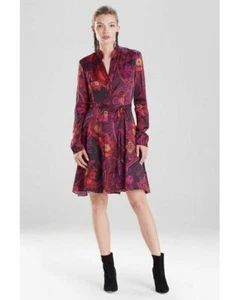 Natori Garden Tapestry Mini Belted Long Sleeve Dress Berry Sz 8 NWT $348 - Picture 1 of 8
