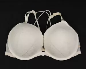 Reggiseno Victoria Secret bianco floreale pizzo chiusura frontale imbottito push up con spalline taglia 38DD - Foto 1 di 5