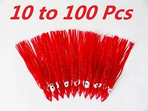 10 to 100 Pieces 4.75" Red Hoochie squid Skirts Octopus Trolling Fishing Lures - Picture 1 of 7