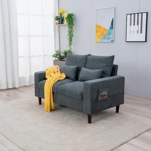 2 Seater Upholstered Sofa Couch Linen Fabric Loveseat Modern Living Room Sofa - Picture 1 of 32