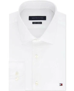 Camisa de vestir Tommy Hilfiger para hombre ajustada elástica sólida blanca 16 34/35 #DR241531 - Imagen 1 de 3