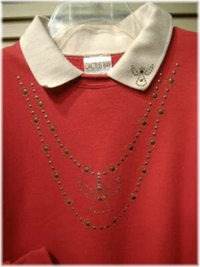 CACTUS BAY - Red & White Angelic Sweatshirt Silver & Gold Angel Bling Size Small - Picture 1 of 4
