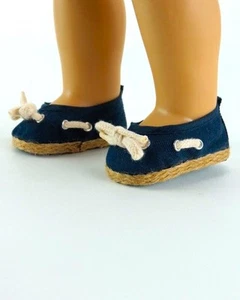 Puppenkleidung 18 Zoll Sandalen marineblau maritim Canvas passt American Girl Puppen - Bild 1 von 4