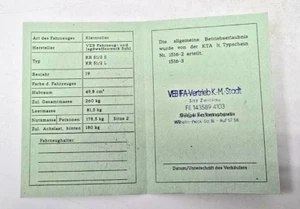 Simson Registrierschein Papiere DDR KR51/2 E L mit Stempel Blanko Typ 1516-2 /-3 - Bild 1 von 2