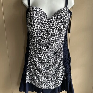 Profile by Gottex Navy Blue & White Swim Dress Women’s Size 24W - Picture 1 of 21