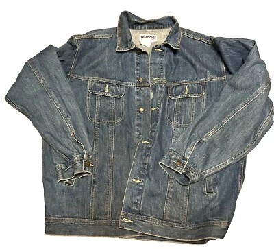 J Wrangler Jacket Mens Medium Denim Trucker Long Sleeve Rugged Wear Vintage - Image 1 of 4