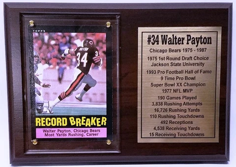 Chicago Bears Walter Payton Football Card Plaque Cover