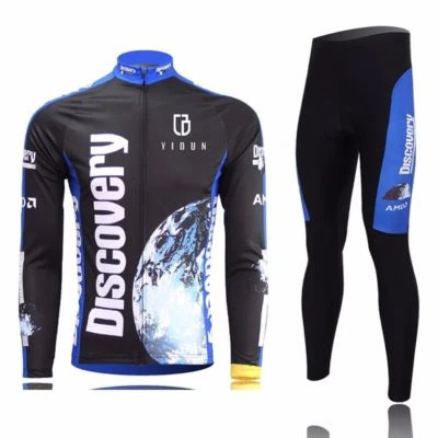Kit de meia-calça de bicicleta Discovery Channel masculina manga longa ciclismo jersey e calça (bib) - Imagem 1 de 4