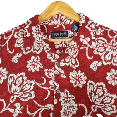 OP Ocean Pacific Button Up Shirt Men's Sz Large Hawaiian Floral Rayon Vintage - Image 1 of 4