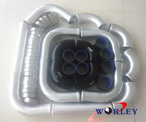 2.5" 64mm Aluminum Universal Intercooler Turbo Piping pipe + Black hose kits - Picture 1 of 5