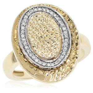 14K YELLOW HAMMERED TEXTURED GOLD PAVE DIAMOND OVAL COCKTAIL RIGHT HAND RING - Picture 1 of 1