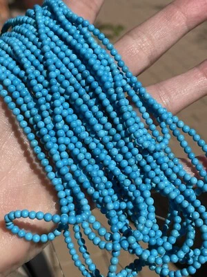 Lote de 17 ~ 16" Cuerdas ~ Azul Oscuro Magnesita Turquesa, 3mm Redondas Foto 1 de 2