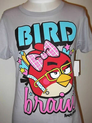 New ANGRY BIRDS Birdy  Women's  Junior T-shirt Tee Grey Nerdy Bird Lg - Image 1 of 2