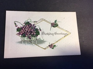 Vintage Birthday Greetings Purple Violets Floral Postcard PC J-6 - Picture 1 of 4