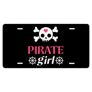 Pirate Girl Novelty Front License Plate - Caribbean - Flag - Skull - Decorative - Bild 1 von 1