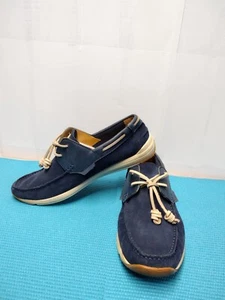 Kenneth Cole Reaction Men Leather Boat Shoe Slip On Loafers Navy Blue Size 11 M - Picture 1 of 15