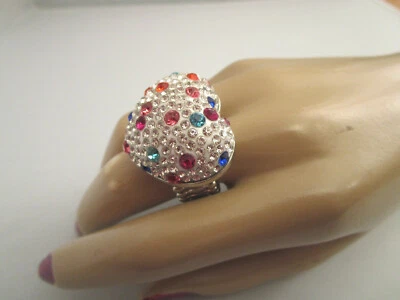 Cocktail Ring Fingerring Damenring Stretchring Silber Bunt Strass Herz Blogger - Bild 1 von 4