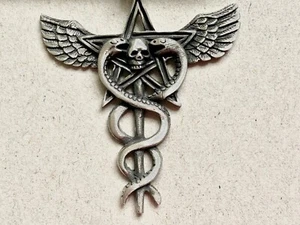 Pewter Pendant Pentagram Skull And Wings With Snakes Entwined Baphomet goth punk - Picture 1 of 2