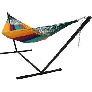 2-Person Cotton/Nylon Hammock with Steel Stand - Multi-Color by Sunnydaze