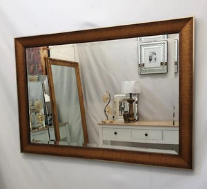Large Bronze Wood Frame with Gold Black Edge Wall Mirror Bevelled 104x74cm - Picture 1 of 9