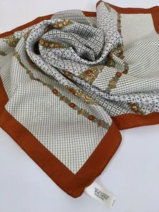 Vintage Made Italy Scarf Rust Brown Boarder Flower Rows 26''x26'' Square - Picture 1 of 11