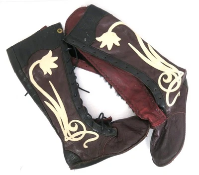 Botas mocasín vintage hechas a mano con apliques altos de cuero con cordones piel de conejo 7 Foto 1 de 4