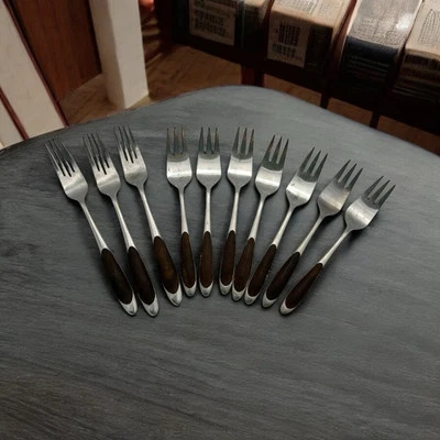 老式 10 件叉子批量日本中世纪现代毛巾浮雕不锈钢至尊 — 第 1/4 张图片