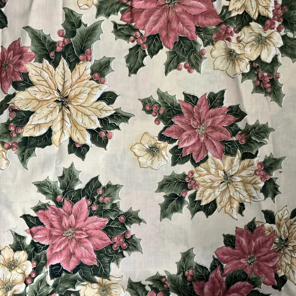VIP Cranston Poinsettia Holly Cotton Fabric 3.3 Yds x 60″ W Metallic Gold Accent - Image 1 of 4