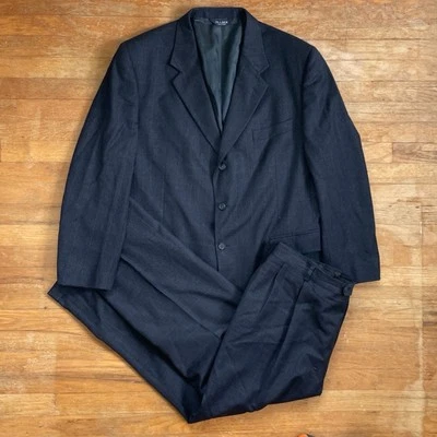 Conjunto de traje vintage para hombre talla 48L blazer 40x30 pantalones años 90 azul marino pata de gallo Foto 1 de 4