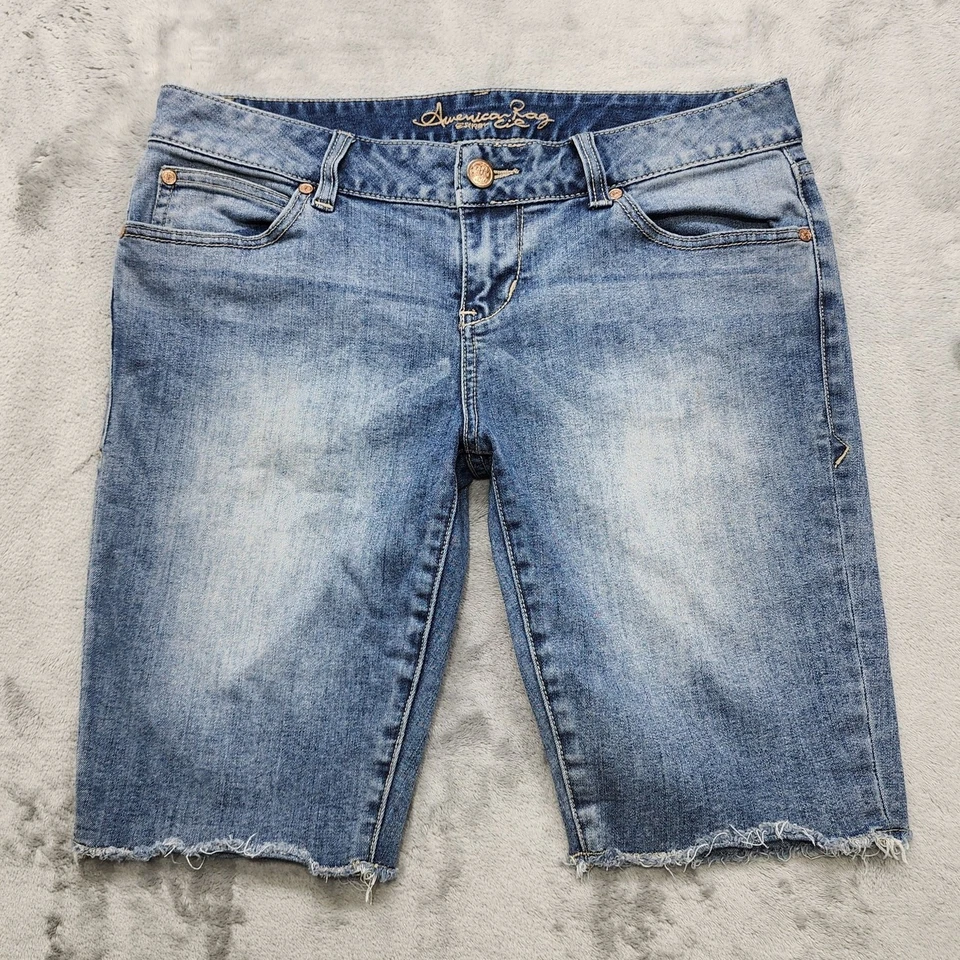 American Rag Shorts Womens 9 Juniors Blue Low Rise Cutoff Bermuda Stretch Denim - Image 1 of 4