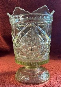 Richards & Hartley EAPG Vaseline Uranium Glass Spooner Daisy & Button w/Crossbar - Picture 1 of 7