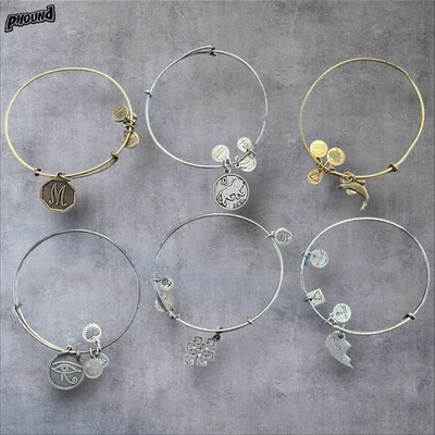 Alex and Ani Charm Bangle Bracelet Lot Set of 6 Adjustable Silver Gold Tone Gift - Image 1 of 4