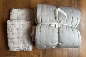 Quince Organic Bamboo Dream Quilt Set Full Queen Light Grey Shams - New - Picture 1 of 2