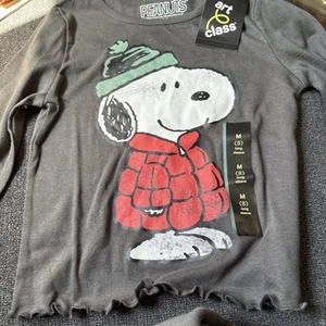 Girls Medium Snoopy Long sleeved NWT Christmas Gray  - Picture 1 of 3