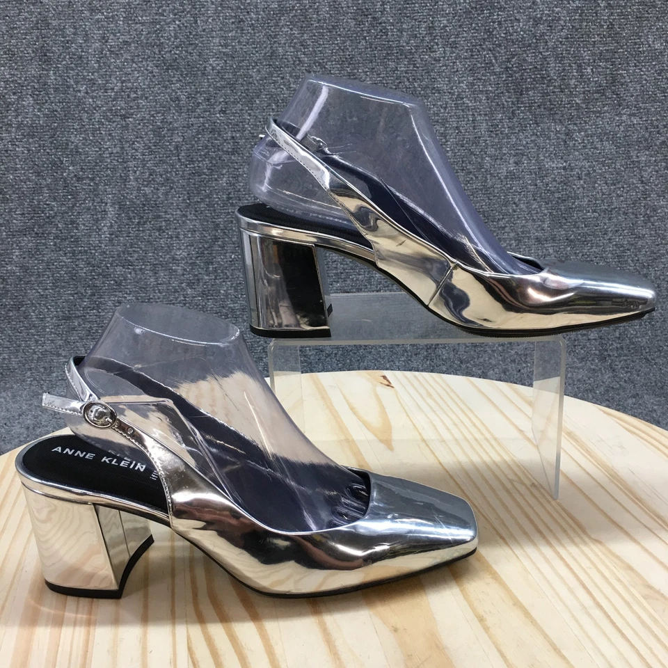 NUEVO Zapatos de tacón Anne Klein para mujer 9,5 Laney con cordones plateados imitación cuero informales Foto 1 de 4
